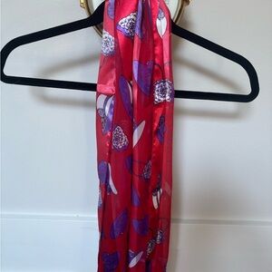 Vintage Red/Purple Silky Striped Hat & Purse Patterned Scarf 100% Polyester